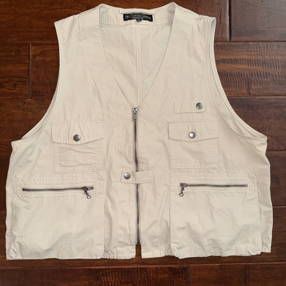 The J. Peterman Company Safari Vest Size Large 100% Cotton Travel Fishing EUC